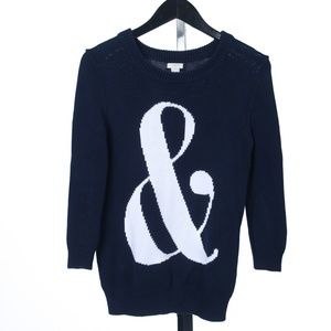 J Crew Navy Blue Ampersand & 100% Cotton Sweater, Size Small